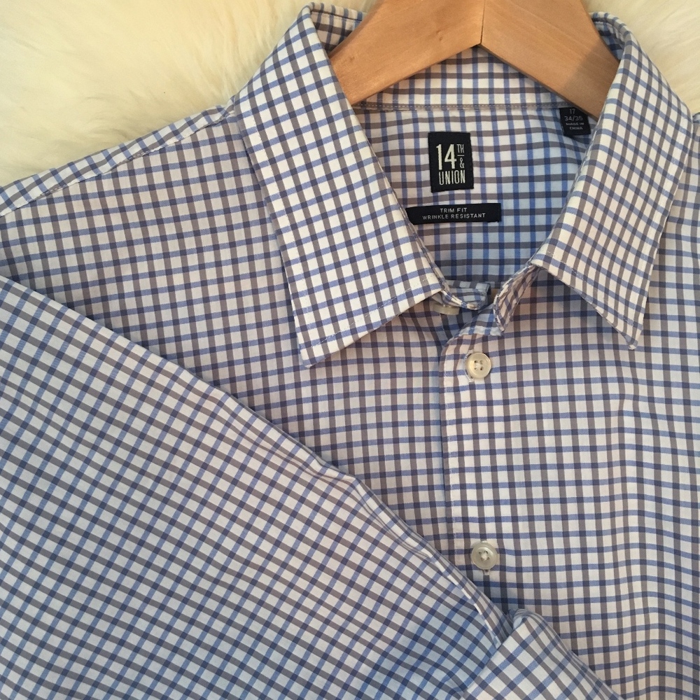 Nordstrom Men's Windowpane Check Shirt SZ 17 34/35